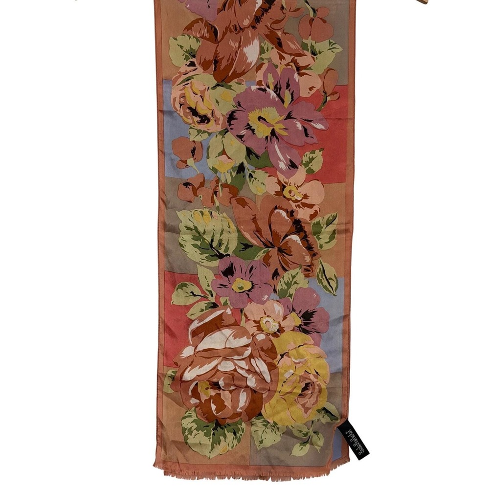 Oscar de la Renta Floral Silk Scarf Womens Pink Roses Cottage Country Chic